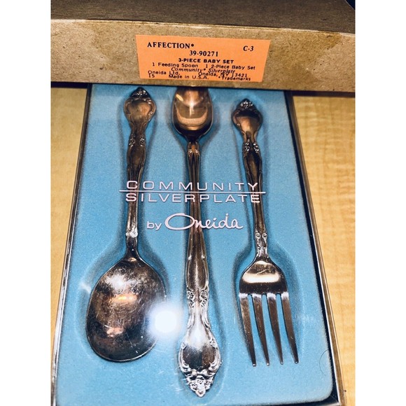 Vintage Oneida Community Affection Silver Plate Child Set Knife Fork Spoon 3pc - Picture 2 of 16